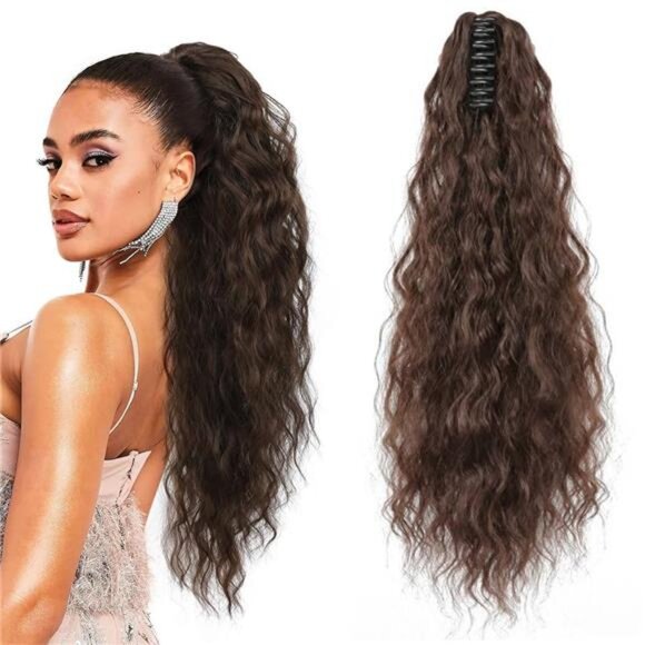 22" Claw Clip Ponytail Extension for Women Brown